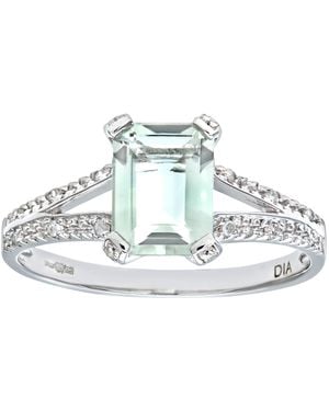 DIAMANT L'ÉTERNEL 9Ct Emerald Cut Amethyst Ring With Diamond Shoulders - Metallic