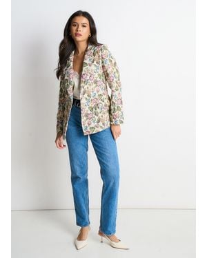 Gini London Floral Jacquard Tailored Jacket - Blue