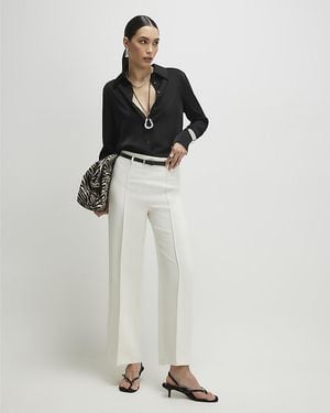 River Island Straight Leg Trousers Belted Pin Tuck - White