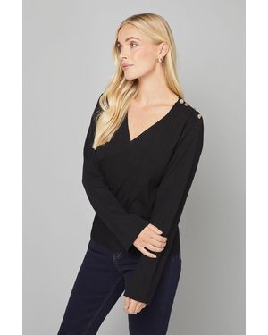 Wallis Petite Asymmetric Rib Detail Knitted Peplum Top - Black