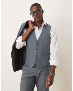 ASOS Linen Blend Slim Suit Waistcoat - Grey