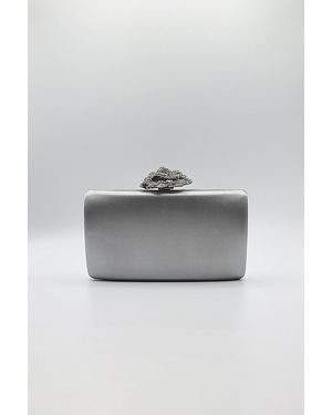 SVNX Satin Clutch Bag With Rose Jewel - Grey