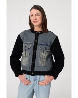 Izabel London Cream Denim Contrast Texture Boxy Jacket - Black