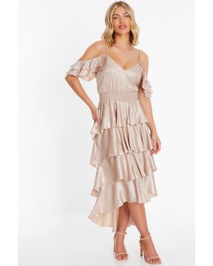 Quiz Drop Shoulder Tiered Midi Dress - Pink