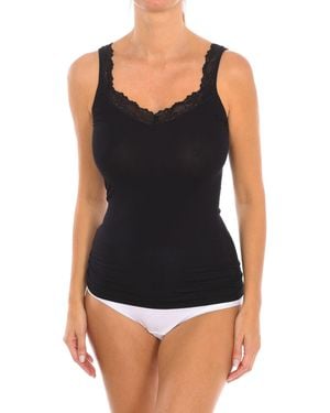 Q En Undershirt With Thin Bamboo Straps And Lace Q706 - Black