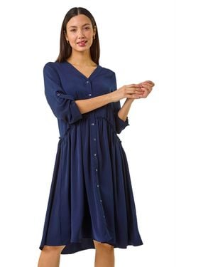 Roman Satin Drop Waist Smock Dress - Blue