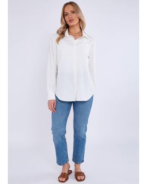 Gini London Textured Oversized Summer Shirt - White