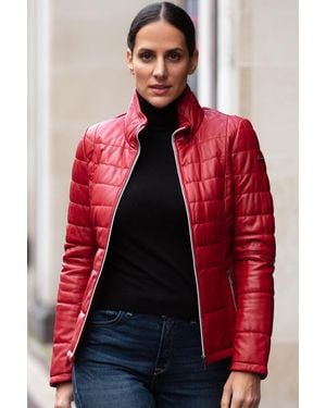 Monom 'Anita' Real Leather Stitch Detailing Jacket - Red