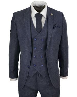 TruClothing Blauwe Wol 3-delig Pak Double Breasted Gilet Tweed Peaky Blinders Jaren 1920