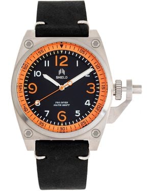 Shield Pascal Leather-Band Diver Watch - Orange