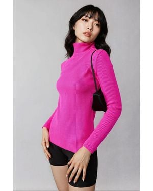 My Fashion Fitted Textured Turtleneck Jumper - Pink