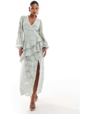 In The Style X Perrie Sian Wrap Asymmetric Ruffle Maxi Dress - Green