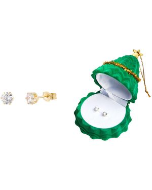 The Jewellery Stockroom Plated Cubic Zirconia Studs With Christmas Tree Novelty Box - Green