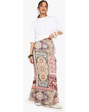 Boohoo Patchwork Paisley Print Woven Maxi Skirt - White