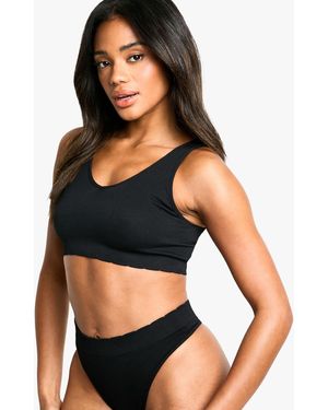 Boohoo Seem Free Rib Scallop Edge Plunge Bralette - Black