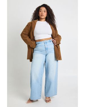 Boohoo Plus Cinched Waist Loose Fit Jeans With Adjuster - Blue