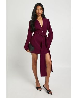 Boohoo Tailored Tie Waist Blazer Dress