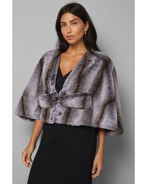 Wallis Cropped Embellished Faux Fur Cape - Grey