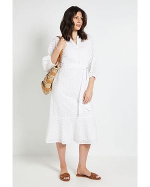 Wallis Broderie Puff Sleeve Midi Dress - White