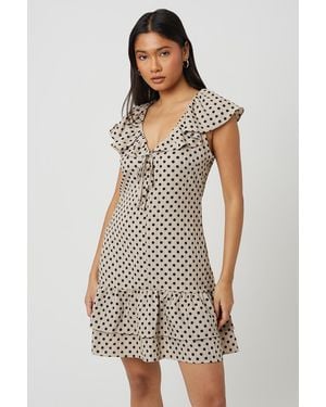 Brave Soul Polka Dot Mini Dress With Frill Detail - White