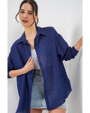 Bigdart Textured Long Sleeve Button-Up Shirt - Blue
