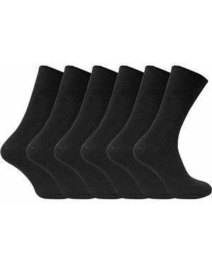 Sock Snob 6 Pairs Breathable Cotton Non Elastic Loose Wide Top Dress Socks - Black