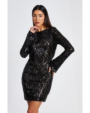 Quiz Sequin Lace Mini Dress Material_Nylon - Black