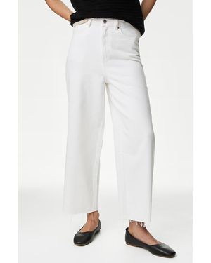 Secret Label High Waist Raw Hem Wide Leg Jeans - White