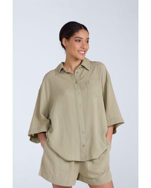 Mountain Warehouse 'Nova' Linen Shirt Breathable Summer Cosy Top Lyocell - Natural