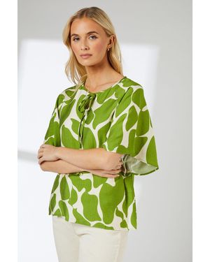 PRINCIPLES Abstract Print Tie Neck Top - Green