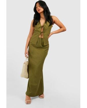 Boohoo Petite Linen Blend Maxi Skirt - Green