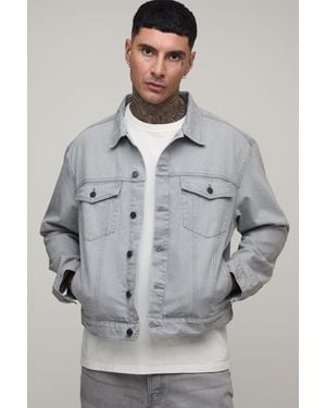 BoohooMAN Tall Basic Oversized Boxy Denim Jacket - Grey