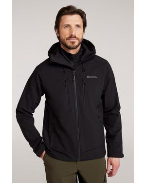 Mountain Warehouse 'Radius' Softshell Jacket With Chin Guard Water Resistant Coat - Black