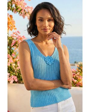 D.u.s.k Flower Front Knit Vest Top - Blue