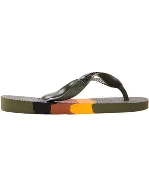 Havaianas Ladies Brasil Tech Striped Rubber Flat Flip Flops - Green