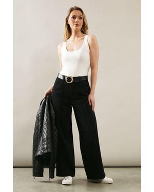 Wallis Seam Detail Wide Leg Jean - Black