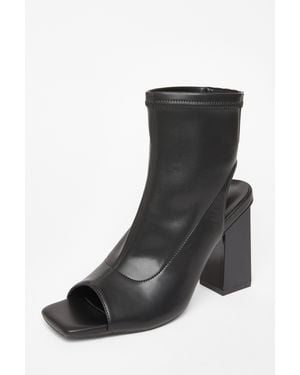 Quiz Faux Leather Peep Toe Boots - Black