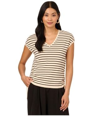 Adrianna Papell V-Neck Extended Cap Sleeve Jumper Top With Side Slits - Black