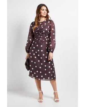 Wallis Polka Dot Ruched Midi Dress - Red