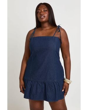 Boohoo Plus Dropped Hem Denim Mini Dress - Blue