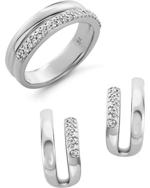 Orphelia 'emily' Dames 925 Sterling Zilveren Set: Oorbellen + Ring - Metallic