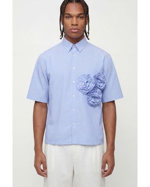 BoohooMAN Boxy Crop 3D Floral Stripe Shirt - Blue