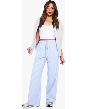 Boohoo Stripe Wide Leg Drawstring Trouser - Blue