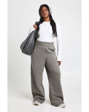 Boohoo Plus Distressed Waistband Wide Leg Joggers - Grey