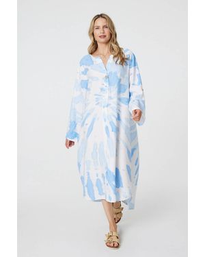 Izabel London Light Tie Dye Long Sleeve Midi Tunic Dress - Blue