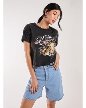 Pink Vanilla Fierce Graphic Distressed Washed Tee - Black