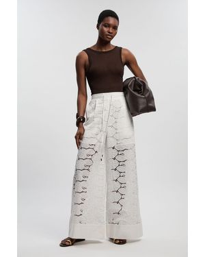 Karen Millen Cotton Cutwork Panelled Woven Wide Leg Trouser - White