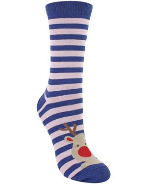 Miss Sparrow 1 Pack Ladies Novelty Festive Christmas Bamboo Socks - Blue