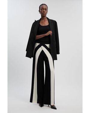 Karen Millen Compact Stretch Colour Block Tailored Wide Leg Trouser - Black