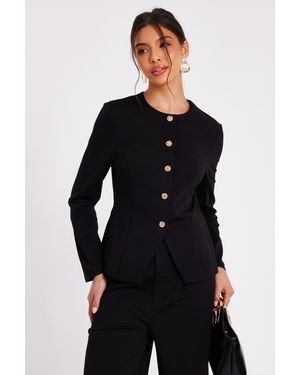 Quiz Button Front Jacket - Black